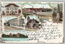 33428 W4834 Rheda 1899 Lithographie Bahnhof Rathaus Schloss Post Kriegerdenkmal