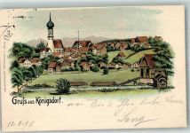 82549 W8197 Königsdorf , Oberbay 1898 Lithographie Hütte Wasserrad Dorfkirche