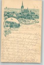 65399 W6229 Kiedrich , Rheingau 1897 Lithographie Vorläufer Druck um 1890 Hotel Engel