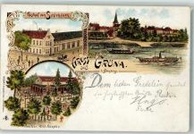 06408 O4351 Gröna 1899 Lithographie Gasthaus zum Schlehdorn Gartenwirtschaft
