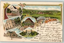 32699 W4923 Almena 1898 Lithographie Gasthaus Korf Gasthaus Hausmann Schule Schloss Rohbraken
