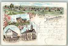 55234 W6509 Framersheim 1898 Lithographie Schule Rathaus Bahnhof