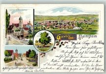 71272 W7253 Malmsheim 1901 Lithographie Dorflinde Dorfstrasse Kirche Rathaus