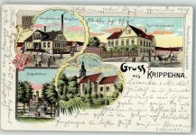 04838 O7281 Krippehna 1905 Lithographie Kriegerdenkmal Gasthaus Rudolph Dampfmolkerei