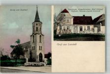 06242 O4201 Lunstädt b Merseburg - Kirche Denkmal Fleischerei Schimpf