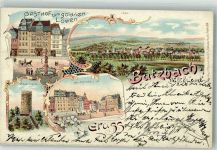 35510 W6308 Butzbach 1900 Lithographie Gasthaus zum goldenen Löwen Hexenturm Marktplatz Bahnpost Kassel-Frankfurt Zug 794
