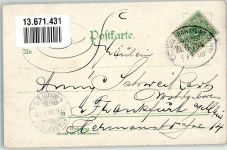 35510 W6308 Butzbach 1900 Lithographie Gasthaus zum goldenen Löwen Hexenturm Marktplatz Bahnpost Kassel-Frankfurt Zug 794