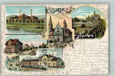 37176 W3412 Nörten-Hardenberg 1899 Lithographie Post Zuckerfabrik Bahnhof Ruine Hardenberg