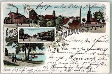 Przybiernow Pribbernow 1901 Lithographie Molkerei hauptstrasse Kirche Bahnpost Hagenow-Neumünster Zug 301