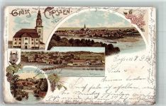 Crossen a.d. Oder Krosno Odrzanskie 1899 Lithographie Marien- Kirche Blick nach dem Silberberg