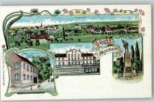 67590 W6529 Monsheim , Rheinhess Lithographie Bahnhof Kriegerdenkmal Gasthaus zum Zeltertal