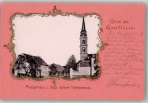 Gumbinnen Gussew 1901 Prägedruck Kirche Predigerhaus Höhere Töchterschule
