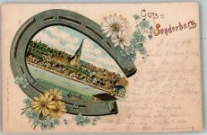 Sonderburg Sonderborg 1907 Lithographie Hufeisen Blumen Kirche