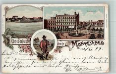 Montevideo 1899 Lithographie Tracht Gaucho Piazza Libertad