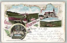 Kvilda Außergefild 1899 Lithographie Aussergefild Kirche Moldau Ursprung Kirche