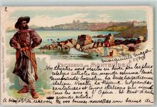 Montevideo 1903 Lithographie Tracht Fischer Angler