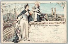 1070 Wien 7. Bezirk, Neubau Lithographie Austria Münchner Kindl Gruss aus München in Wien Gasthaus Wimberger