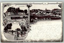 06369 O4371 Wulfen b Köthen, Anh 1900 Lithographie Eisenbahn-Hotel Capellenteich