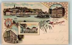 4310 Mauthausen 1896 Lithographie Wappen Gasthaus Heindl Hauptplatz Volksschule
