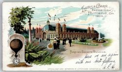 Portland Lithographie Ausstellung 1905 Ballon mit Uhr Sonderstempel