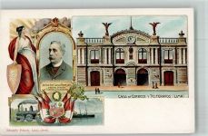 Lima Lithographie Bild Senor Don Carlos Postamt Eisenbahn