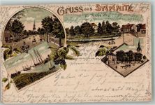 Stepnica Stepenitz 1899 Gebrauchsspuren Einfahrt vom Kanal Kirche Lithographie