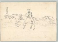 Krakau Kraków Fort Lisia Gora Wegrzce Bleistiftzeichnung Landser zu Pferde Ort handschriftlich Kavallerie WK II 1940 AK handgemalt
