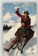 Schlitten Künstler sign Joseph Ringeisen Wintersport 1909