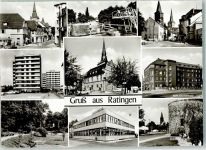 40472 W4030 Ratingen - Düsseldorfer Straße Hochhäuser Parkanlagen Freibad Markt Sparkasse Lintorfer Straße Kath. Krankenhaus Dicker Turm Rückseite mit Abschürfungen bzw Kleberesten