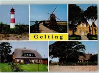 24395 W2342 Gelting , Angeln - Rückseite mit Abschürfungen bzw Kleberesten Leuchtturm Windmühle