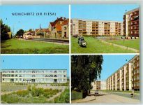 01612 O8403 Nünchritz - Neue Bushaltestelle Karl-Liebknecht-Ring Polytechnische Oberschule Karl-Marx-Straße Rückseite mit Abschürfungen bzw Kleberesten