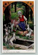 Der Wolf und die sieben Geißlein Nr. 6 , sign Kubel - FPHG Uvachrom Nr. 4521 Serie 265 AK Der Wolf und die sieben Geißlein Künstlerkarte