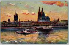 50667 W5000 Köln Deutz 105 1912 Künstlerkarte Rhein Raddampfer Dom