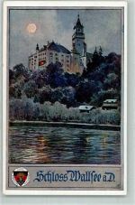 3312 Wallsee Künstlerkarte Schloss Wallsee Donau Mondschein Wappen sign. A.R. Deutscher Schulverein No. 442