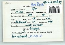 UL7026203 - USSR to Radio 9M8HB Qsl-Karte