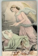 Kind schläft in der Rattan Wiege Schutzengel 1901 Künstlerkarte