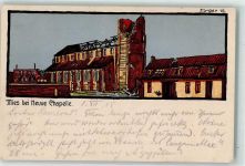 62840 Neuve-Chapelle 1915 Lithographie sign. F. Luger Kirche Mies Feldpostkarte WK I