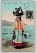 Las Palmas de Gran Canaria 1912 Gebrauchsspuren Tracht Frau Briefmarke bildseitig