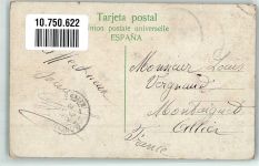 Las Palmas de Gran Canaria 1912 Gebrauchsspuren Tracht Frau Briefmarke bildseitig
