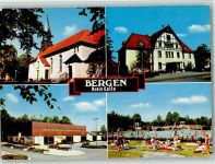 29303 W3103 Bergen , Kr Celle - Kirche Freibad Ortsansichten 4-Bildaufnahme
