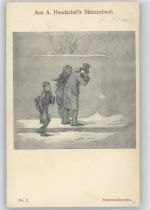 Skizzenbuch Nr. 2 - Schneeball werfen - Kinder Hendschel, A. Künstlerkarte