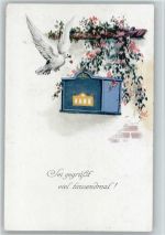 Weiße Taube mit Brief - 1916 AK Briefkasten