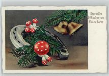Neujahr, Deko-Pilze, Glocken Hufeisen