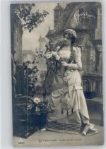 Serie 4034-3 - Foto 1906 AK Blüten zupfen "Er liebt mich ... Gretchen