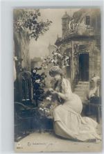 Serie 4034-4 Rosen - Foto AK Blüten zupfen "Er liebt mich" Gretchen 1906