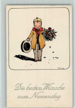 Namenstag - Gratulant mit Blumen- Verlag Ruegg-Koch Serie 383-3 AK Philipp, F. 1928