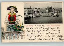 W2000 Hamburg Alter Jungfernstieg Trachten 1904 Lithographie / Prägedruck