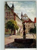 77955 W7637 Ettenheim 1910 Künstlerkarte Marktplatz Brunnen sign
