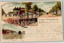 01619 O8401 Zeithain 1902 Lithographie Truppen-Übungsplatz Kaiser Wilhelmstraße König-Albertstraße Kantine Bahnhof