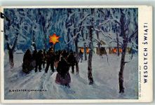 Saanig Sanok Künstlerkarte Wesolych Swiat Stern Winter sign B. Rychter-Janowska Ort lt. Stempel